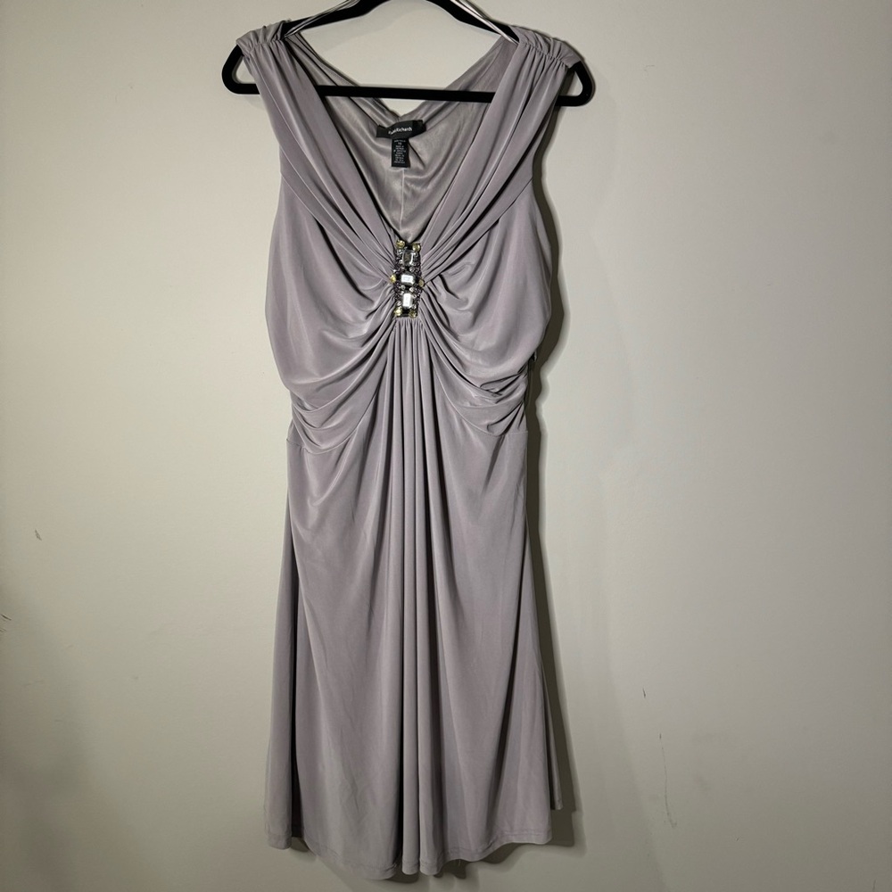 NWT, R&M Richards Dress, Jeweled Accent,‎ Draped, Sleeveless Gown, Size 16